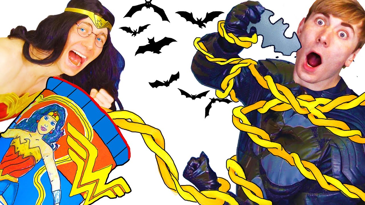 Superhero Halloween Candy (DIY Superhero Food) Batman Vs Wonder Woman Giant Food Challenge