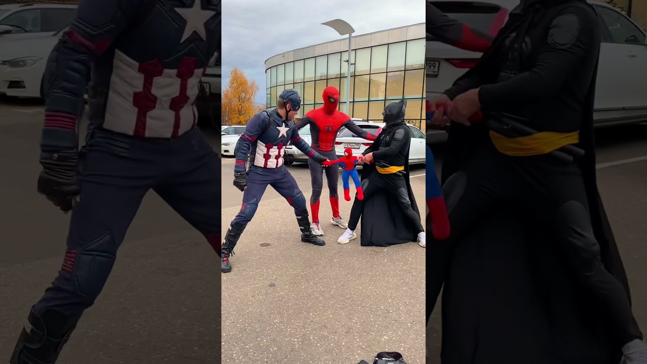 Batman and Captain America scared Spider-Man very funny😂#shorts
