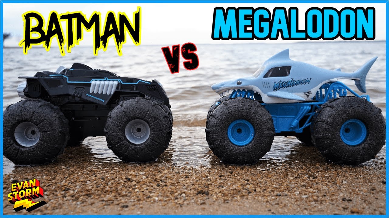 RC Monster Truck Challenge at the Beach Batman VS Megalodon